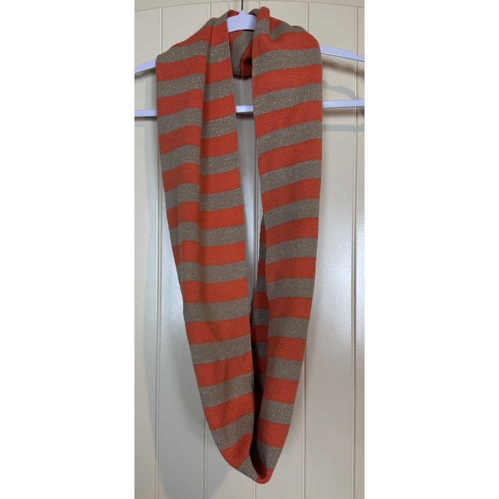 New York & Company orange‎ gold metallic Stripe Infinity knit scarf, GUC Y2K